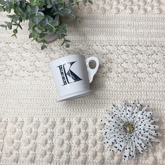 Anthropologie Other - ANTHROPOLOGIE Monogram Coffee Tea Cup Mug “K” Retro Barber Shop Black White